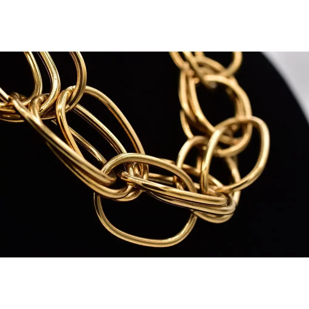 Vintage Heavy Chain Necklace Gold Tone Triple Curb Linked Chunky 1980s BinBD